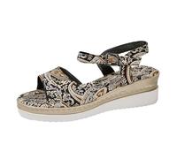 Sandalias mujer cuña damas verano retro estampado étnico gran tamaño inclinado hebilla Sandalias Bohemia perla Cuero Zapatos Sandalia mujer ortopédica ligera con soporte para arco, marrón, 40 EU