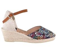 Sandalias Mujer Cuña Esparto Multicolor | Alpargatas Verano con Pulsera Ajustable | Menorquinas con cuña | Ligera Antideslizante (Oscuro, Sistema tallas calzado EU, Adulto, Números, mediano, 40)