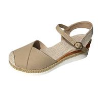 Sandalias Mujer Cuña Ortopedicas Zapatos de Verano Zapatos de cuña corte con tira trasera para mujer lona con bloques color y Sandalias Marrones (Khaki 38)