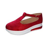 Sandalias Mujer Cuña Sandalias Mujer Verano Cómodas, Mulas De Cuero Vintage, Plataforma, Cuentos, Zapatillas Ortopédicas Prima, Zapatillas De Playa De Verano Talla Mulas Mujer, rojo, 38 EU