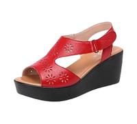 Sandalias Mujer Cuña Sandalias Negras Tacon Mujer de,Nuevas de Verano,Con Gruesa Y Pez,Hueca,Zapatos Casuales Para Madres. Cuñas Zapatos Verano (Red,39)