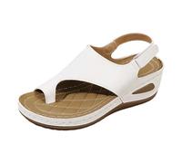 Sandalias Mujer, Desnudo-Pies De Cuña | Entre-Dedo, Brida Trasera, Suela Gruesa, Parte Superior Lisa, Línea Casual | Estilo Exterior, Primavera Verano, Playa, Caminar Diario, 01 blanco., 41 EU