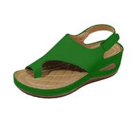 Sandalias Mujer, Desnudo-Pies De Cuña | Entre-Dedo, Brida Trasera, Suela Gruesa, Parte Superior Lisa, Línea Casual | Estilo Exterior, Primavera Verano, Playa, Caminar Diario, 01 verde., 41 EU