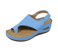 Sandalias Mujer, Desnudo-Pies De Cuña | Entre-Dedo, Brida Trasera, Suela Gruesa, Parte Superior Lisa, Línea Casual | Estilo Exterior, Primavera Verano, Playa, Caminar Diario, 01 azul celeste, 42 EU