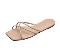 Sandalias Mujer Elegante, Plaza Sandalias Peep Toe Chanclas con Correa Cruzada Slip-On Sandalias de Verano Slingback Ligeras Planas Sandalias de Mujer Sandalias de Playa Transpirables, beige, 37 EU