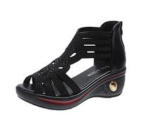 Sandalias Mujer Espartano Verano - Sandalia Mujer Cómodo Compensada Zapatos Punta Abierta Desnuda Diamante De Imitación Sandalette Transpirable Zapato Cremallera Desnudo Pies Elegante De Noche