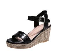 Sandalias Mujer Ete Chic - Sandalias de cuña para mujer, zapatos casuales, plataforma, elegante, zapatos suelas suaves, transpirable, claqueta confort con tacón alto, Negro , 42 EU
