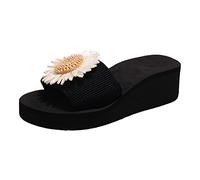 Sandalias Mujer Hebilla Zapatillas de Playa Zapatillas de Verano A La Para Mujer Gruesas Tacones Cuña Punta Abierta Sin Cordones Ligeras Y Cómodas Sandalias Vestir Goma (Black 37)