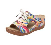 Sandalias Mujer Mulas Cuñas Punta Abierta con Cordones Empeine Estampado con Patrón Gráfico Lados Calados Plataforma Gruesa y Suela Cuña Estilo Bohemio Casual Salida Verano, 01 Multicolor, 42 EU