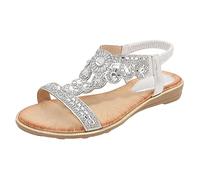 Sandalias Mujer Planas Comodas Vestir Verano Retro Elegantes Sandalia Bohemias Piedras Moda Flexibles Zapatillas Playa Fiesta Tobillo Correa Elástica Antideslizantes Zapatos Planos Flor Novia Baratas