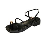 Sandalias Mujer Planas Sandalias para Playa Mujer Women'S Summer Sandals With One Line Buckle Clip Toe Thick Heel Temperament Thin Strap Sandals Sandalia Fascitis Plantar Plateadas (Black,37)