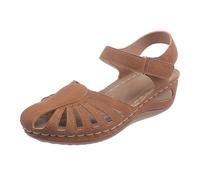 Sandalias Mujer Plataforma Comodas Verano Elegantes Sandalias De Vestir Cerradas Cuero Sandalia Romanas Punta Cerrada Ortopedicas Casuales Retro Zapatos Flexibles Cuña Planas Boda Piscina Baratas