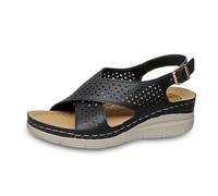 Sandalias Mujer Sandalias de Cuña Casuales para Mujer con Punta Abierta y Diseño de Masaje para Caminar en la Playa Calzado de Veraniego (Black, 38)