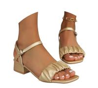 Sandalias Mujer Sandalias de Tacón Medio para Mujer Cómodas Sin Cordones Ideales para Vacaciones de Verano y Paseos al Libre (Gold, 36)