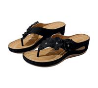 Sandalias Mujer, Sandalias De Talón De Pendiente Abierta Para Mujeres Estilizadas Y Transpirables, Estilo Versátil Con Separador De Dedos Y Tacón De Cuña Para Temporada Estival Cálida（Negro,38)