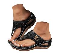 Sandalias Mujer Tacón Cuña Ortopédicas Ajuste Ancho con Soporte de Arco - Chanclas Playa Antideslizantes para Fascitis Plantar, Zapatos Ligeros Cómodos con Tira Interdigital para Senderismo/Exterior