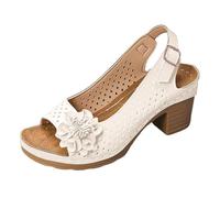 Sandalias Mujer Tacón Sandalias Tacón Mujer Sandalia Cómoda Sandalia Verano Cómodo Peep Toe Confort Pescado Boca Con Correa De Tobillo Para Vestidos Y Zapatos De Fiesta Zapatos Verano, Blanco 3, 43 EU
