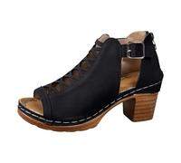 Sandalias Mujer Tacón Sandalias Tacón Mujer Sandalia Cómoda Sandalia Verano Peep Toe Cómodo Pescado Boca Verano Con Tacón Tacones Altos Con Cordones Zapatos Verano, Le Noir A, 37 EU