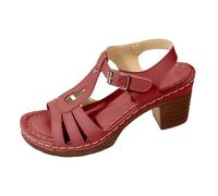 Sandalias Mujer Tacón Sandalias Tacón Mujer Sandalia Verano Cómodo Cómodo Cómodo Pescado Boca Con Correa De Tobillo Tacones Altos Con Cordones Peep Toe Zapatos Verano, 2 rojos, 38 EU