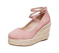 Sandalias Mujer Verano Alpargata Cuñas Plataforma Planas Zapatos Con Puntera Cerrada Confort Bride Tobillo Vintage Vacaciones Tacón Zapato Compensee Mujer, rosa, 34 EU