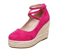 Sandalias Mujer Verano Alpargata Cuñas Plataforma Planas Zapatos Con Puntera Cerrada Confort Bride Tobillo Vintage Vacaciones Tacón Zapato Compensee Mujer, rosa fuerte, 35 EU