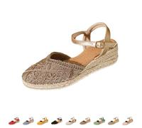 Sandalias Mujer Verano Alpargatas Con Cuñas De Esparto Pala Cerrada Yute Cierre De Hebilla Zapatos Comodos Vestir Casual Alpargatas Cuna Baja Con Plataforma Ligera Ideal Para Flor Boda Fiesta Novia