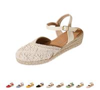 Sandalias Mujer Verano Alpargatas Con Cuñas De Esparto Pala Cerrada Yute Cierre De Hebilla Zapatos Comodos Vestir Casual Alpargatas Cuna Baja Con Plataforma Ligera Ideal Para Flor Boda Fiesta Novia