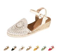 Sandalias Mujer Verano Alpargatas Con Cuñas De Esparto Pala Cerrada Yute Cierre De Hebilla Zapatos Comodos Vestir Casual Alpargatas Cuna Baja Con Plataforma Ligera Ideal Para Flor Boda Fiesta Novia