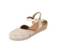 Sandalias Mujer Verano Alpargatas Con Cuñas De Esparto Pala Cerrada Yute Cierre De Hebilla Zapatos Vestir Casual Alpargatas Cuna Baja Con Plataforma Ligera Ideal Para Uso Diario En Primavera Verano