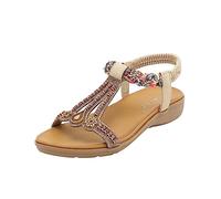 Sandalias Mujer Verano Bohemias Plantilla Suave Decoración Étnica Tira Elástica Diseño Floral Cómodas Art Playa Diario Vacaciones