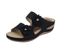 Sandalias Mujer Verano Chanclas Ortopedicas Mujeres Verano Flores Casual Punta Abierta Cuñas Masaje Zapatillas de Fondo Transpirable Resbalón En Zapatos Sandalias Mujer Fiesta Para (Black 42)