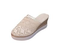 Sandalias Mujer Verano Comodas Chanclas Chica Pantuflas Baotou de Verano para Mujer Nuevas Informales Cómodas con Encaje Tejido Y Tacón Bajo Sandalias Talla 42 de Goma para (White 40)