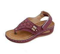 Sandalias Mujer Verano Cómodas de Cuero, Mulas Chanclas de Cuña, Entre-Doigt con Brida Trasera, Empeine Calada y Detalle Metálico, Punta Abierta, Suela Gruesa | Para Playa, Caminar, Vacaciones, Verano