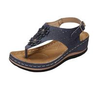 Sandalias Mujer Verano Cómodas de Cuero, Mulas Chanclas de Cuña, Entre-Doigt con Brida Trasera, Empeine Calada y Detalle Metálico, Punta Abierta, Suela Gruesa | Para Playa, Caminar, Vacaciones, Verano