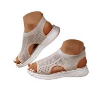 Sandalias Mujer Verano Cómodas Ortopédicas Punta Abierta Zapatos Lavables Casual Ligero Sandalia Antideslizante Transpirable Deportivo Zapatos de Cuña, 01a Beige, 42 EU