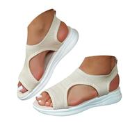 Sandalias Mujer Verano Cómodas Ortopédicas Punta Abierta Zapatos Lavables Casual Ligero Sandalia Antideslizante Transpirable Deportivo Zapatos de Cuña, 02a Beige, 42 EU