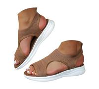 Sandalias Mujer Verano Cómodas Ortopédicas Punta Abierta Zapatos Lavables Casual Ligero Sandalia Antideslizante Transpirable Deportivo Zapatos de Cuña, 02a Marrón, 43 EU