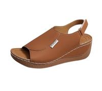 Sandalias Mujer Verano Cómodas, Sandalias Ortopédicas Cuñas Mujer, Con Punta Abierta Peep Toe Suela Suave Antideslizante Brida Trasera Scratch Ajustable Zapatos Para Diario Caminar, marrón, 37 EU