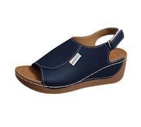 Sandalias Mujer Verano Cómodas, Sandalias Ortopédicas Cuñas Mujer, Con Punta Abierta Peep Toe Suela Suave Antideslizante Brida Trasera Scratch Ajustable Zapatos Para Diario Caminar, azul oscuro, 42 EU