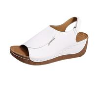 Sandalias Mujer Verano Cómodas, Sandalias Ortopédicas Cuñas Mujer, Con Punta Abierta Peep Toe Suela Suave Antideslizante Brida Trasera Scratch Ajustable Zapatos Para Diario Caminar, blanco, 39 EU