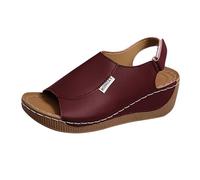Sandalias Mujer Verano Cómodas, Sandalias Ortopédicas Cuñas Mujer, Con Punta Abierta Peep Toe Suela Suave Antideslizante Brida Trasera Scratch Ajustable Zapatos Para Diario Caminar, Vino, 36 EU