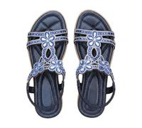 Sandalias Mujer Verano Cómodo Con Diamantes De Imitación - Sandalia Plana De Boda Mujer Zapatos Casual Desnudo Pies Elegante Y Elegante Sandalette Transpirable Zapato Punta Abierta Desnudo Pies