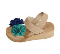 Sandalias Mujer Verano Cómodo Y Mulas Para Mujeres Ortopédico Punta Abierta Flores Zapatos Elásticos Antideslizante Transpirable Casual Playa Leger Boho Platform, azul, 42 EU
