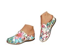 Sandalias mujer verano confortable Bufanda étnica colorida para mujer, sandalias slip-on casual plataforma y tacón abierto Bohemia Pearl Cuero Zapatos Sandale mujer ancho pie con suela, blanco, 36 EU