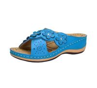 Sandalias Mujer Verano Cuña 2025 Sandalias Planas Playa Bohemio para Mujer Verano Chanclas Boda Primavera Falt Tendencia Flor Vestida Mujeres Cómodo Moda Zapatos Ortopédicos, azul, 43 EU