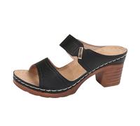 Sandalias Mujer Verano Cuña Cuero Chanclas Mujer Cómodo Barato Ortopédico Sandalia Punta Abierta Plantillas Suave Zapatos Sandalia Ortopédica Sandalias Verano 2025 Para Ortopédicos Cerrados, Le Noir