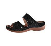 Sandalias Mujer Verano Cuña, Mulas Mujer Slip On Enhebrar | Punta Abierta, Dos Bridas Anchas, Inserciones Brillantes, Suela Cuña Flexible, Línea Casual | Estilo Exterior para Playa, Diario, 01 negro