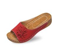 Sandalias Mujer Verano Elegantes Cuñas de Punta Abierta para Mujer con Detalles Florales y Superior de Cuero para un Estilo Cómodo y con Temperamento (Red, 37)