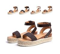 Sandalias Mujer Verano Espadrilles Playa Zapatillas Cómodos Plataforma 5,5cm Casuales Peep Toe Zapatos Cuero Imitación Loafers Caminar Negro Blanco Marrón Gris 35-43 E-Marrón Claro 39