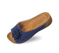 Sandalias Mujer Verano,Las Elegantes CuñAs De Punta Abierta Para Mujer Con Parte Superior De Cuero Y Pantuflas De Flores Son Zapatos CóModos Y Con Temperamento.